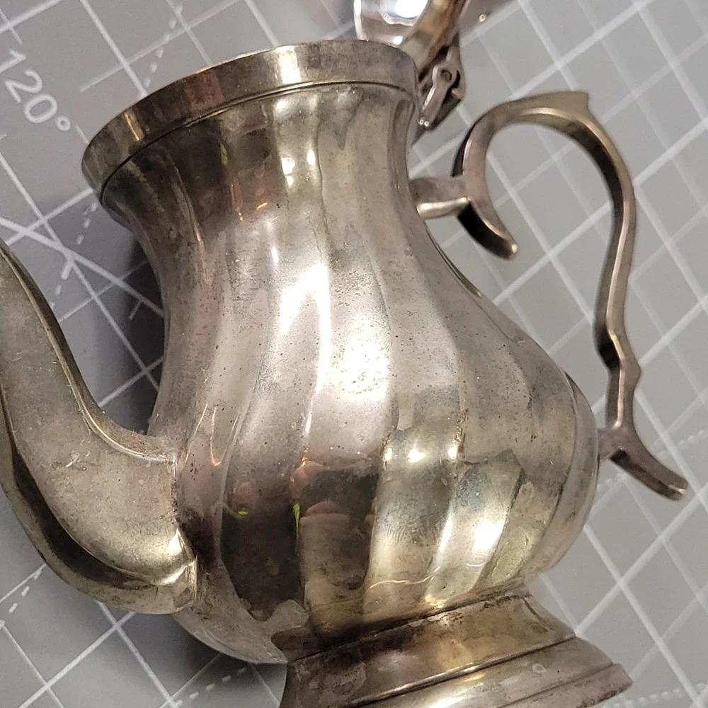 Mini Silver Brass Metal Teapot Coffee Pot Hinged Lid Victorian Style India Decor